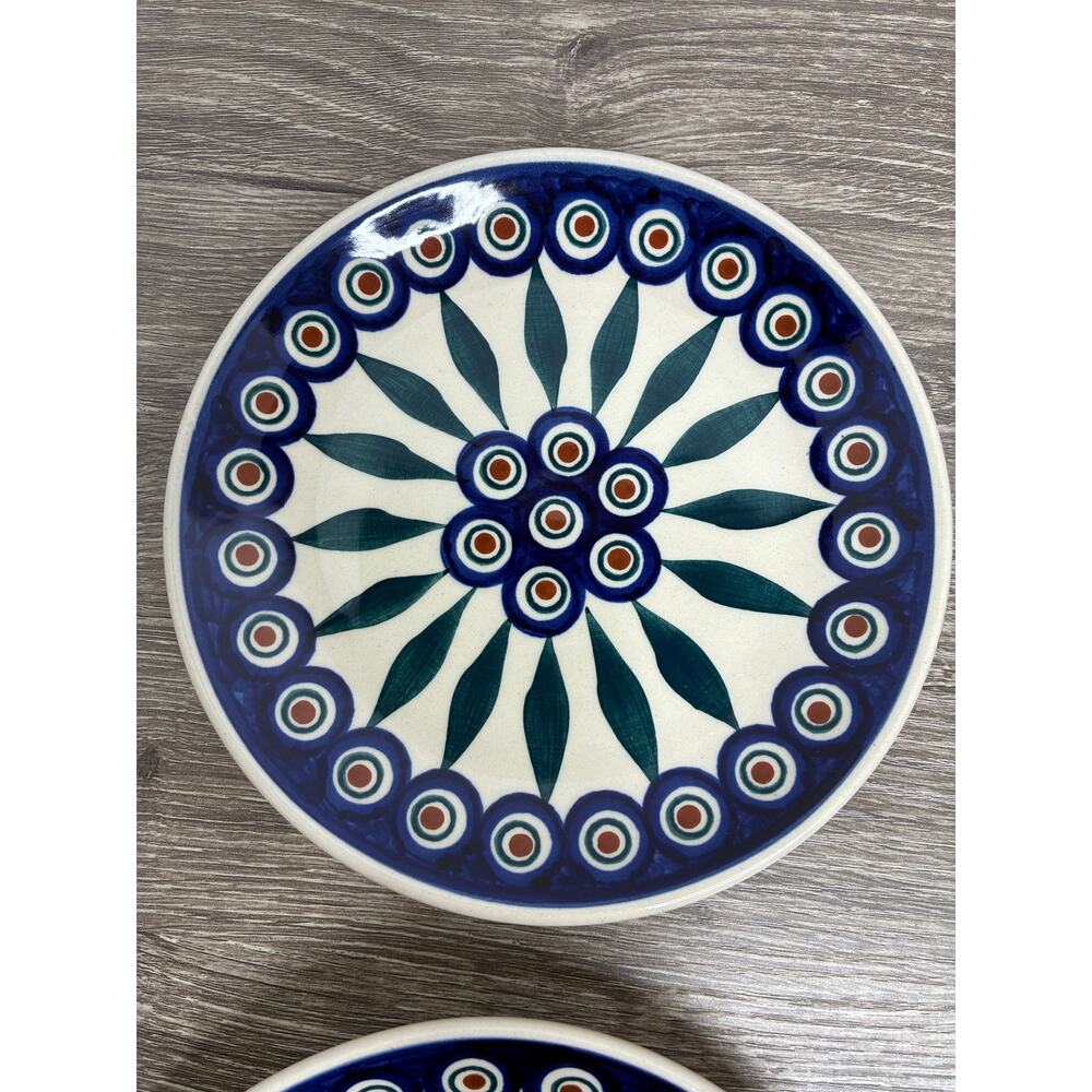 Boleslawiec Polish Handcrafted Pottery Dessert Plate (4) "Peacock" Pattern - Picture 5 of 10